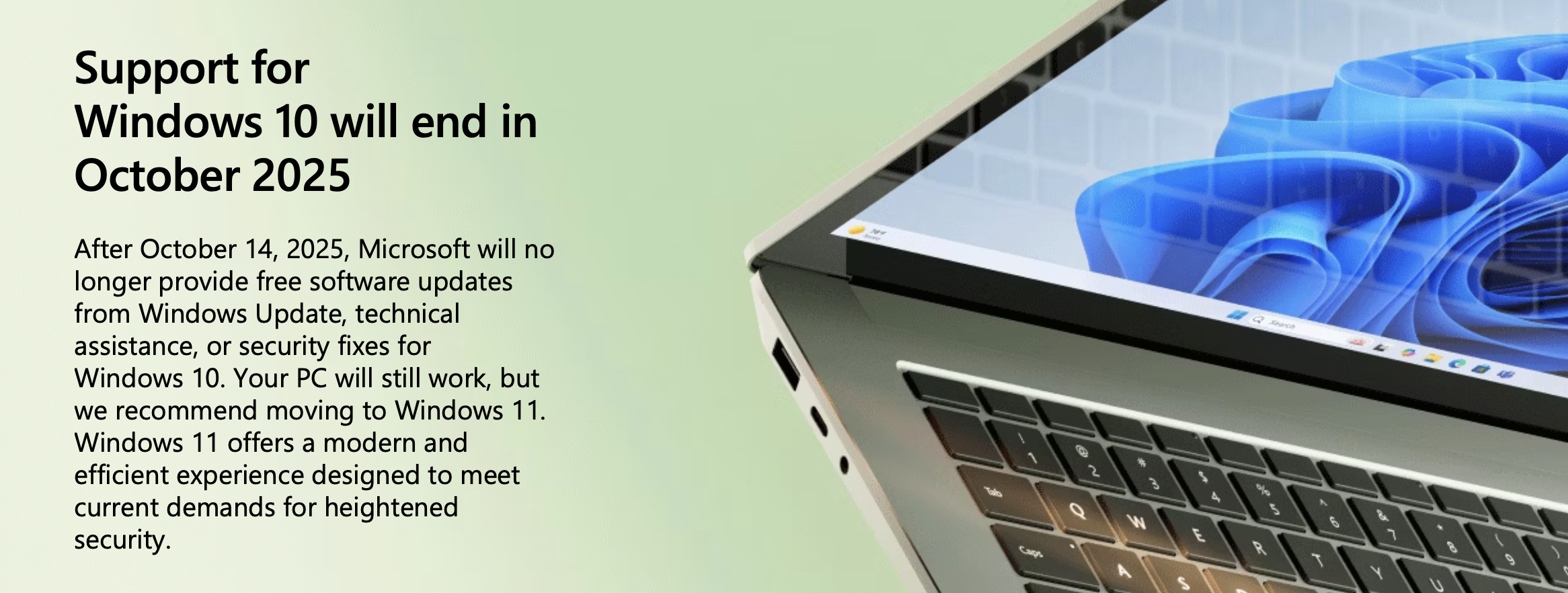 A screenshot of a Microsoft website explaining that Windows 10 will stop being supported in October 2025